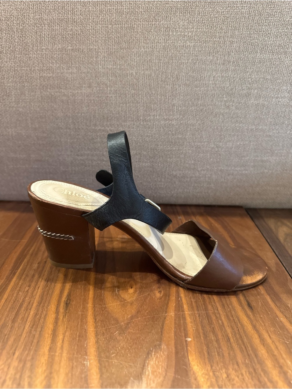 Chloe Two Tone Block Heel Ankle Strap Sandals 37 - Picture 6 of 7